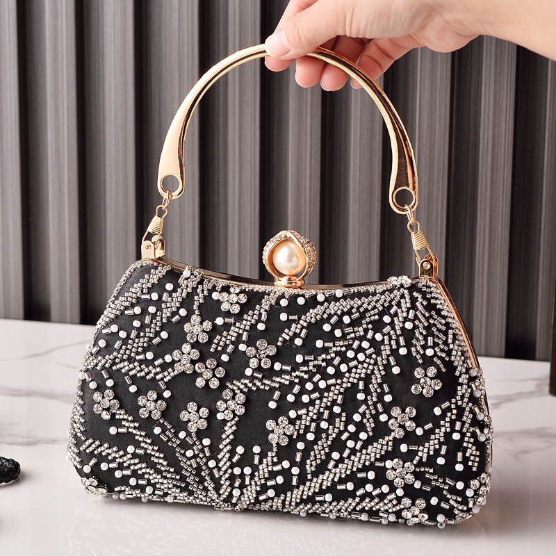 Luxury Bags China Wholesale - Black Handbag Beading Vintage Women's Party
